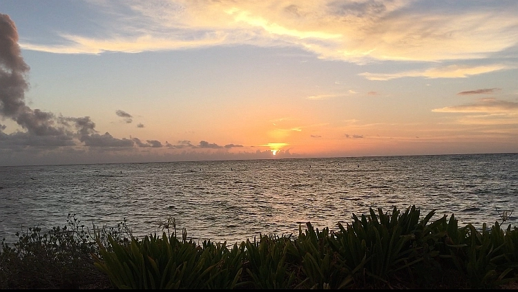 Red sky over the water.